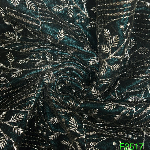 Zari Sequins Embroidered Velvet Fabric-F2517